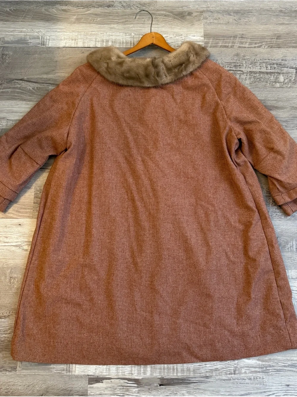 Vintage 60s Pink Swing Coat Genuine Fur Collar Womens XL 1X Mod A Line